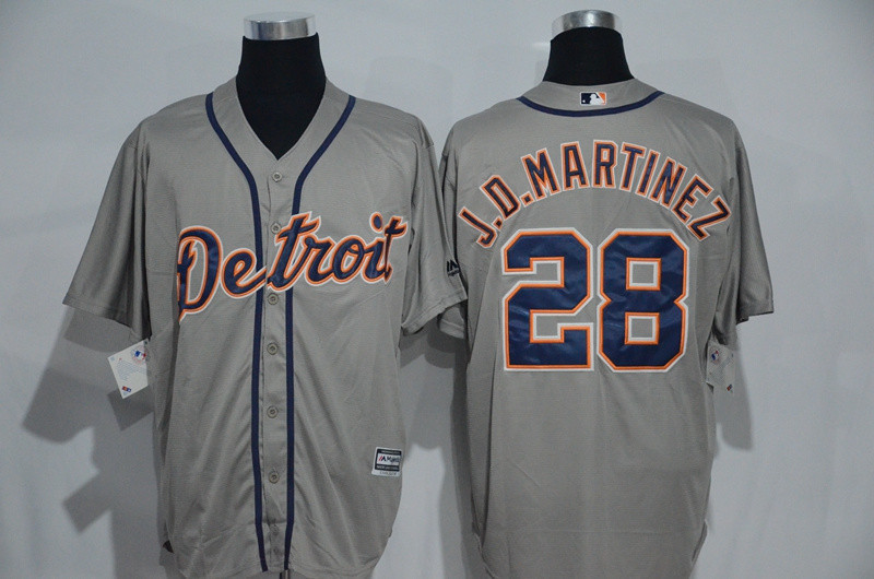 Mens Detroit Tigers 28 J.D Martinez Gray Cool Base Baseball Jersey