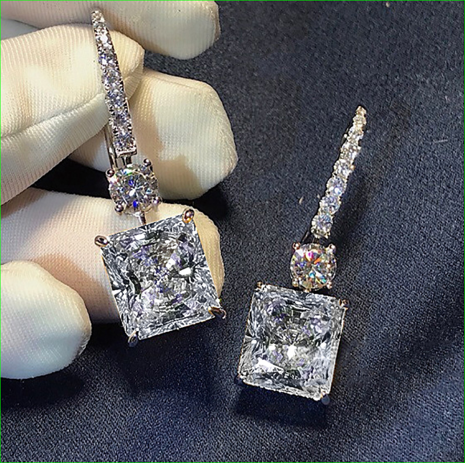 4.50Ct Princess Cut D/VVS1 Diamond Drop/Dangle Earrings 18K White Gold