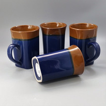  Royal Norfolk Blue Brown Square Stoneware Coffee Mugs Dinnerware Cups Set of 4  - $35.99