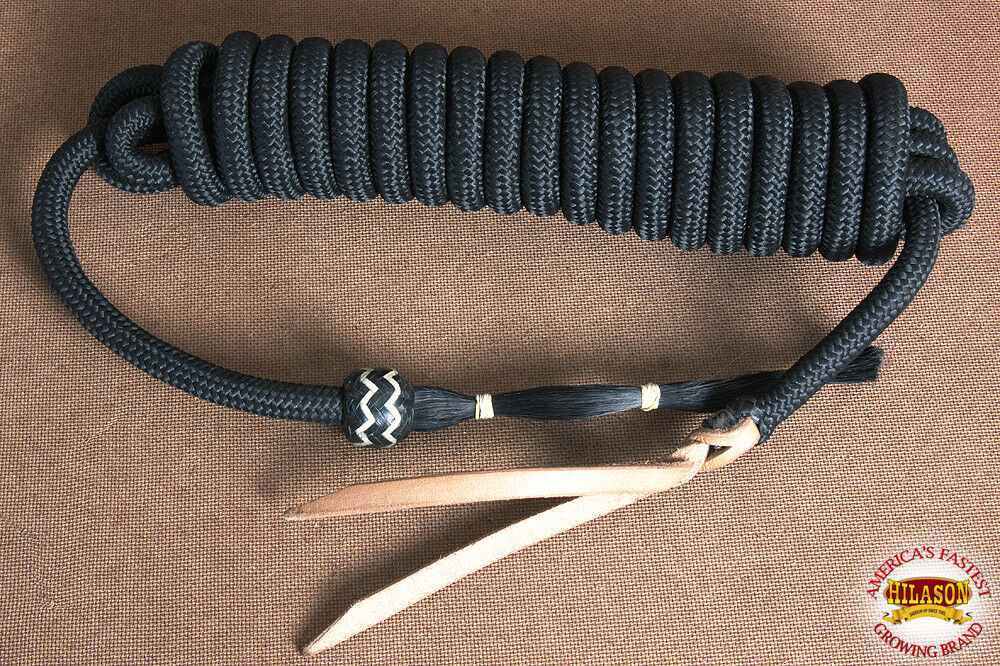Hilason Horse Poly Lead Rope Black 8 Ft. Rawhide W/ Leather Laces