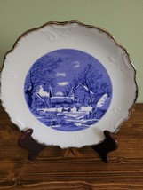Vintage Currier and Ives Collectors Plate Blue The Farmers Home Winter - $12.86