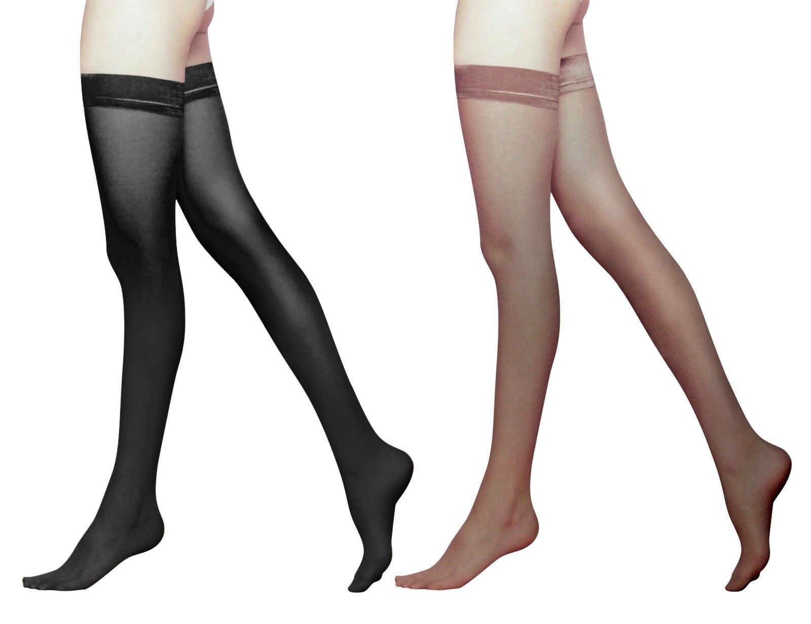 Image of Pairs Ladies  Denier Sheer Soft Shine Vintage Smooth Top Hold Up Stockings