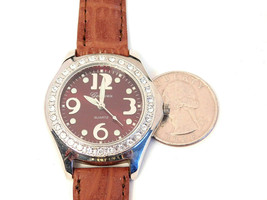 New In Box Genevex Crystal Bezel, Red Face Watch; 6.5" - 8" Brown Leather Band - $7.50