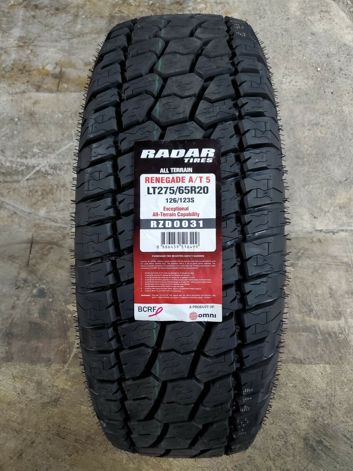 LT275/65R20 Radar RENEGADE A/T5 All-Terrain 126/123S 10PLY LOAD E OWL ...