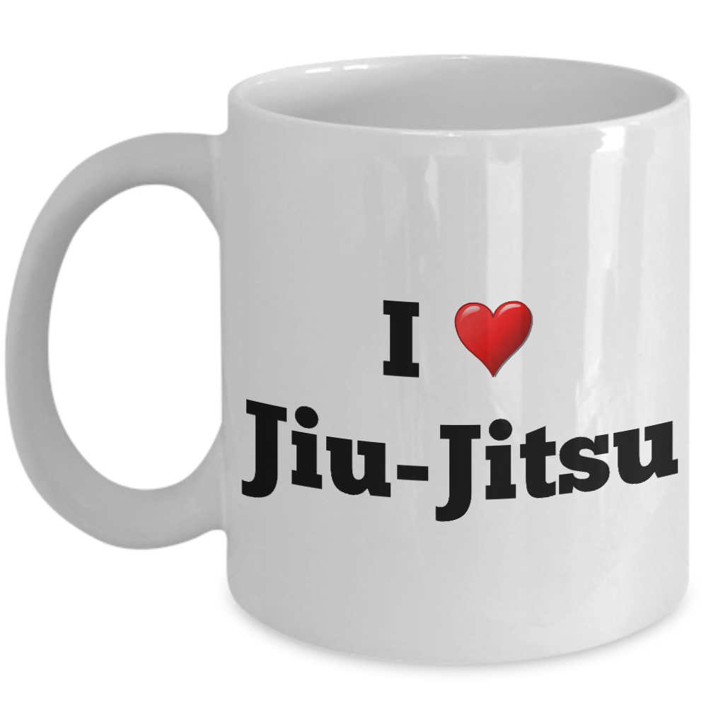 Martial Arts Mug \ I Love JiuJitsu Novelty Gift, Ceramic Coffee Cup Mugs