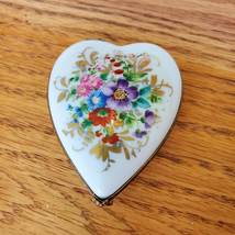 Vintage Limoges Heart Box, Trinket Box, Pill Box, Floral Porcelain Hinged Heart image 1