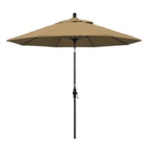 9 ft. Fiberglass Market Collar Tilt M Black Patio Umbrella in Straw Olefin  - $331.99