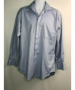 Peter Millar Mens Medium Blue Micro Striped Point Collar Dress Shirt Cotton - $10.93