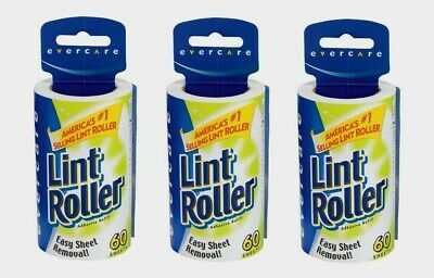 3pk Evercare Paper Lint Roller REFILL 60 Sheets Clothing Pet Auto Furniture 1062