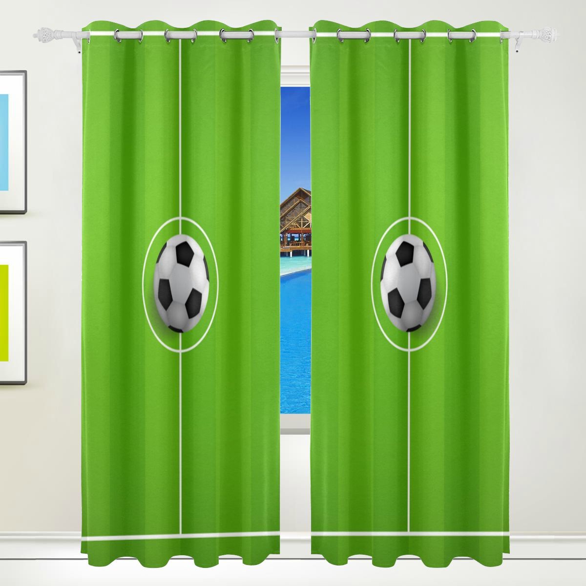 Curtains For The Living Room Soccer Green Football Stadium Print Large ...