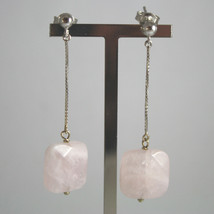 SOLID 18K WHITE GOLD EARRINGS, WITH SQUARE PINK QUARTZ, LENGTH 2.13 INCHES image 1