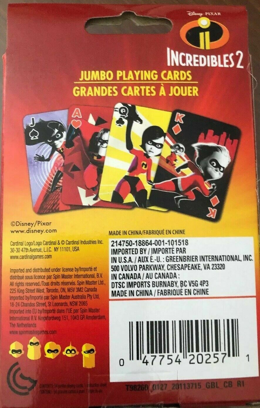 new Disney PIXAR Incredibles 2 Jumbo Playing Cards Deck Playing Cards