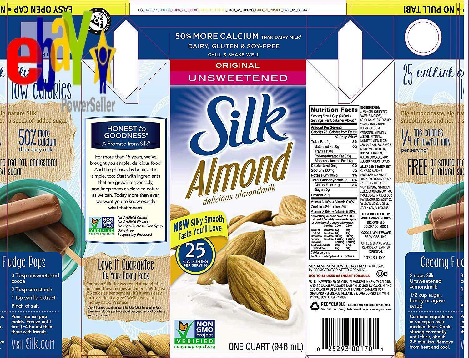 Silk Almond Milk Unsweetened Original 32 oz Shelf Stable Unsweetened