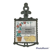 Cast Iron Trivet Helen&#39;s Kitchen Cat Flower Pot Tile Farmhouse Cottageco... - $11.99