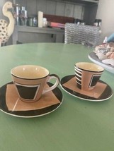Pair of Art deco espresso cup &amp; saucer set retro modern VGC - $11.64