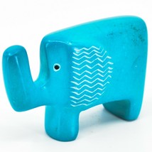 Hand Carved Kisii Soapstone Aqua Sky Blue Bashful Elephant 2" Figure Made Kenya image 2
