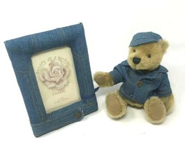 Pretty As A Picture Denim Dan Dee Teddy Bear Baby Photo Frame 4&quot; x 6&quot; - $16.79