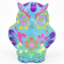 Handcrafted Painted Clay Ceramic Teal Fiesta Art Design Owl Figurine Made Peru image 1