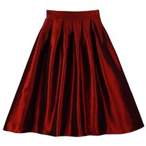 Women Pleated Midi Skirt A-Line Ruffle Taffeta Skirt Outfit - Burgundy,Plus Size image 5