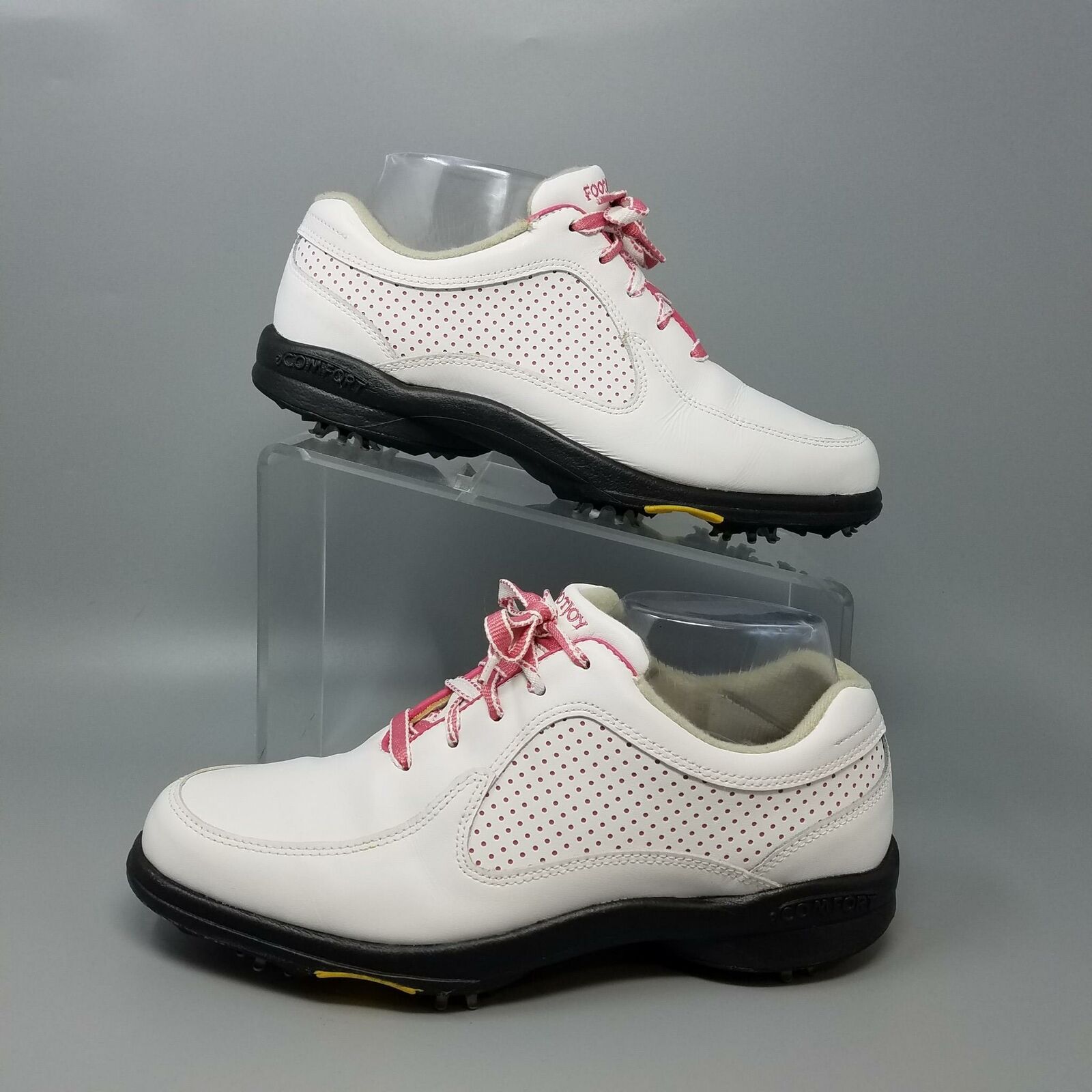 Footjoy White/Pink Leather eComfort Golf Shoes 98629 Soft Spikes Womens ...