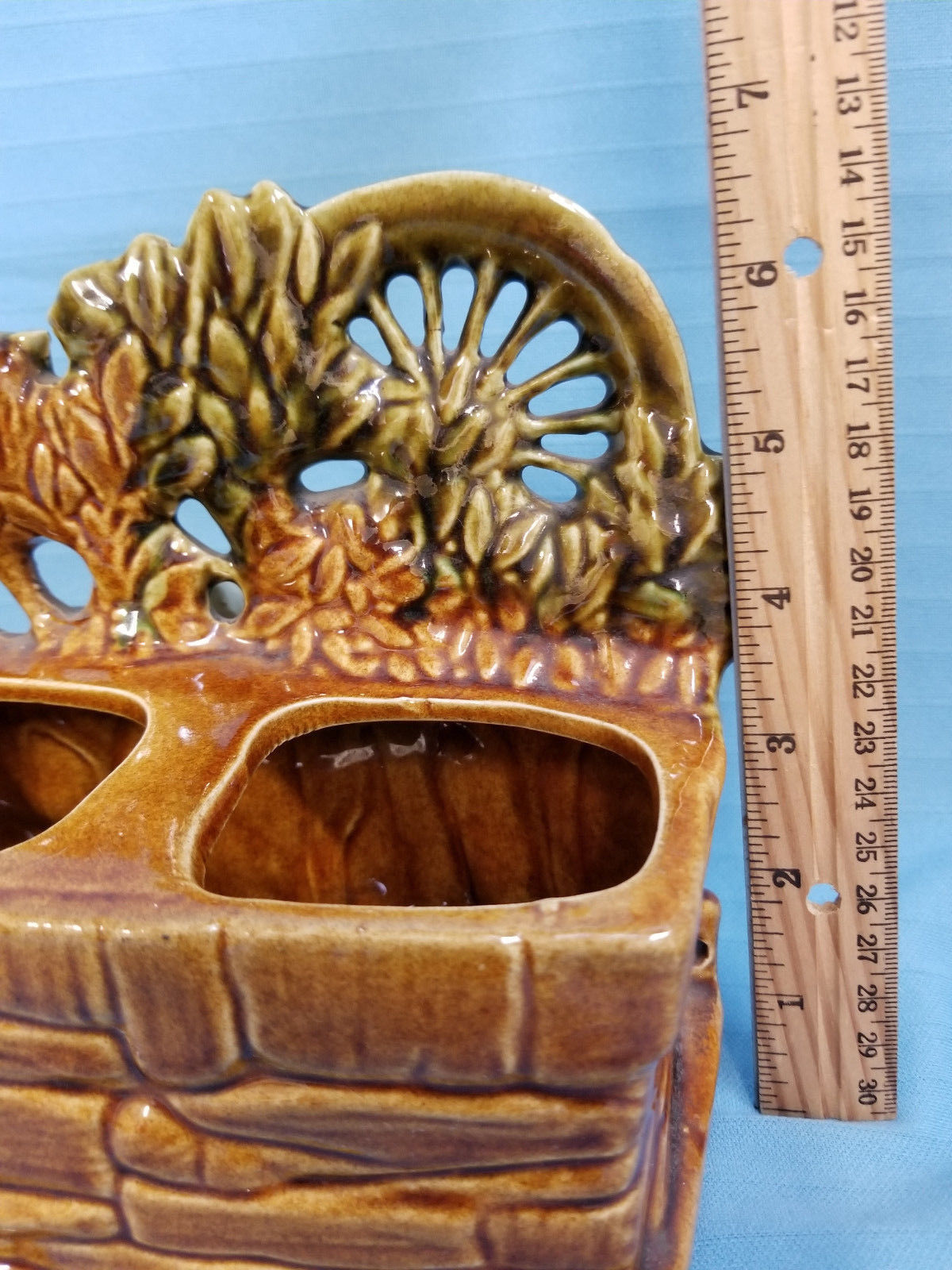 USA McCoy Pottery Planter Vase Terrier Dog & Cat Spinning Wheel Green