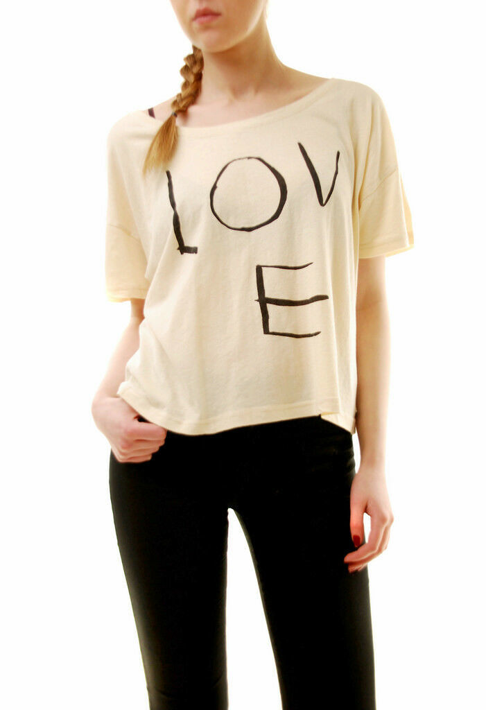 One Teaspoon Frauen Love Printed T-Shirt Elfenbein Größe L UVP 84 € BCF71