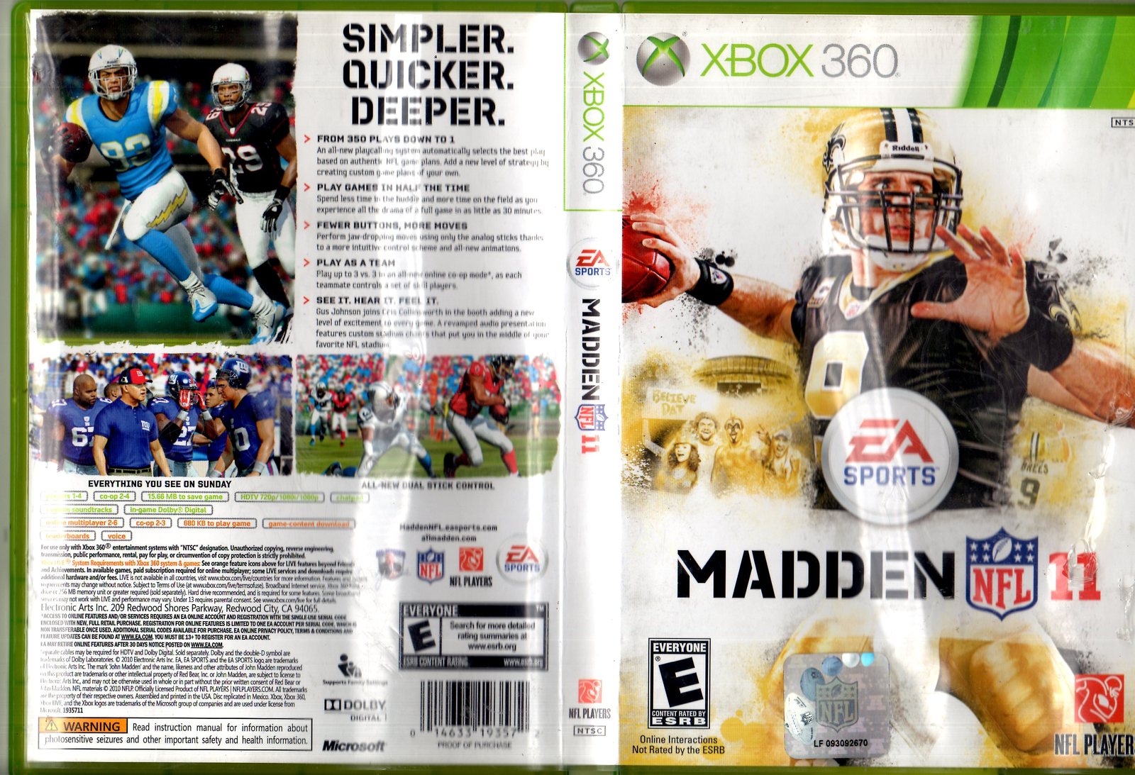 XBOX 360 Madden 11 replacement Case, artwork and manual Manuals