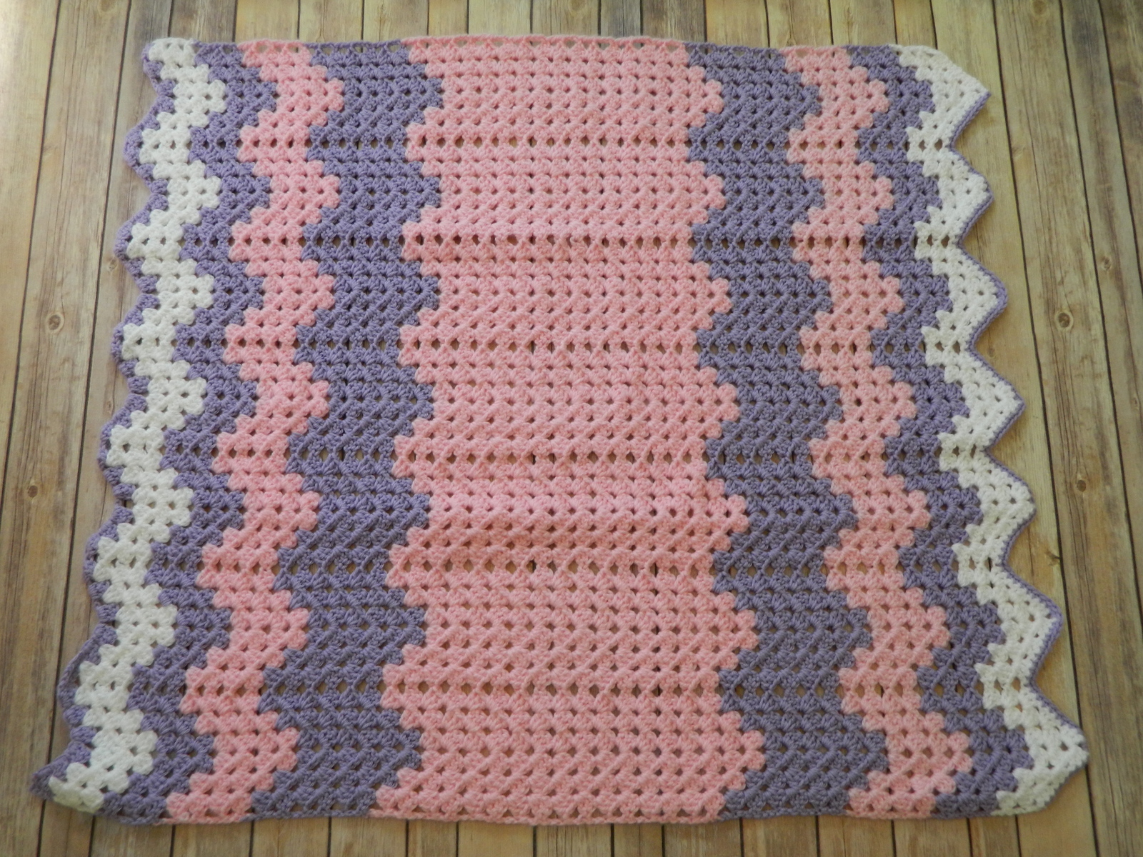 Hand Crochet Granny Wave Pastel Afghan Blanket Bernat Softee Baby Yarn