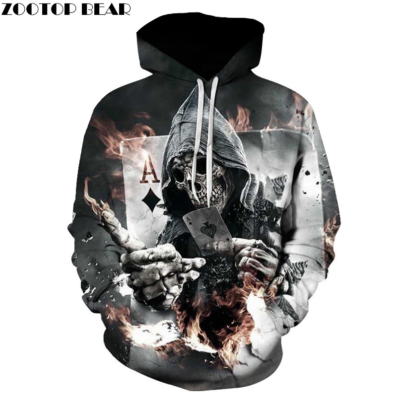 Image of Skull Poker Hoodies Sweatshirts Men Women 3D Pullover Funny Rock Tracksuit S-6XL