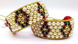Traditional Cuff Bracelet Punchi Gold & Color Beads Strung In Chord India - $142.54