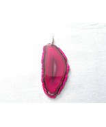 NEW WIRE WRAP BAIL PINK AGATE SLICE NATURAL SHAPED PENDANT ON ADJ CORD N... - $12.50