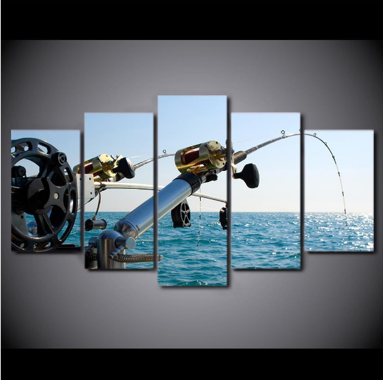 Framed 5 Pcs Modern Fishing Tool Canvas Print Painting Wall Art Home