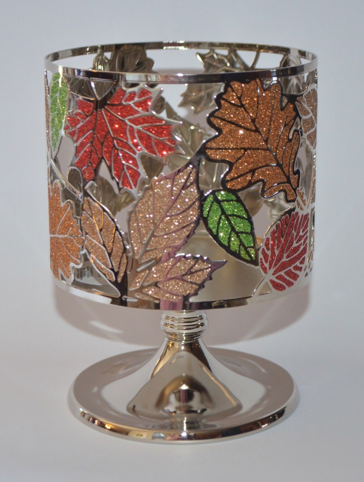 BATH & BODY WORKS GLITTER LEAVES LEAF PEDESTAL LARGE CANDLE HOLDER