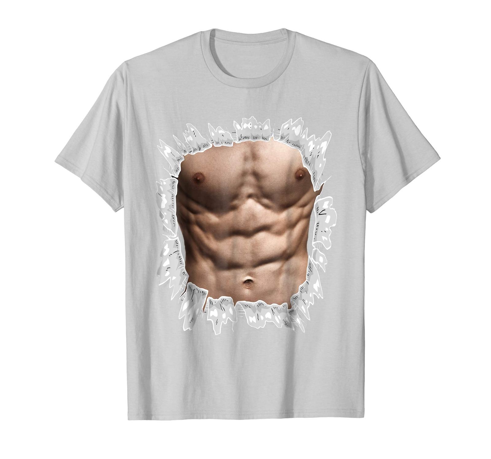 Uncle Shirts Fake Muscle Six Pack Abs Tshirt for Men Body Builders