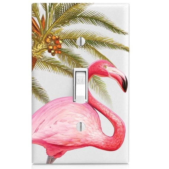 Pink Flamingo with Palm Tree Wall Plate Rocker Toggle Outlet Decor Switch Plate