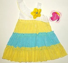 NWT Toddler Girl 3T Yellow White Aqua Blue Metallic Tiered Summer Dress ... - $12.99