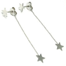 18K WHITE GOLD PENDANT EARRINGS FLAT DOUBLE STAR, SHINY, SMOOTH, ROLO CHAIN image 2