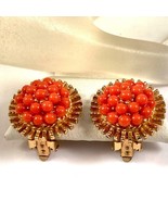 14K Yellow Gold Over 5.30 Ct Round Coral Lab Created Omega Back Cluster ... - $161.99