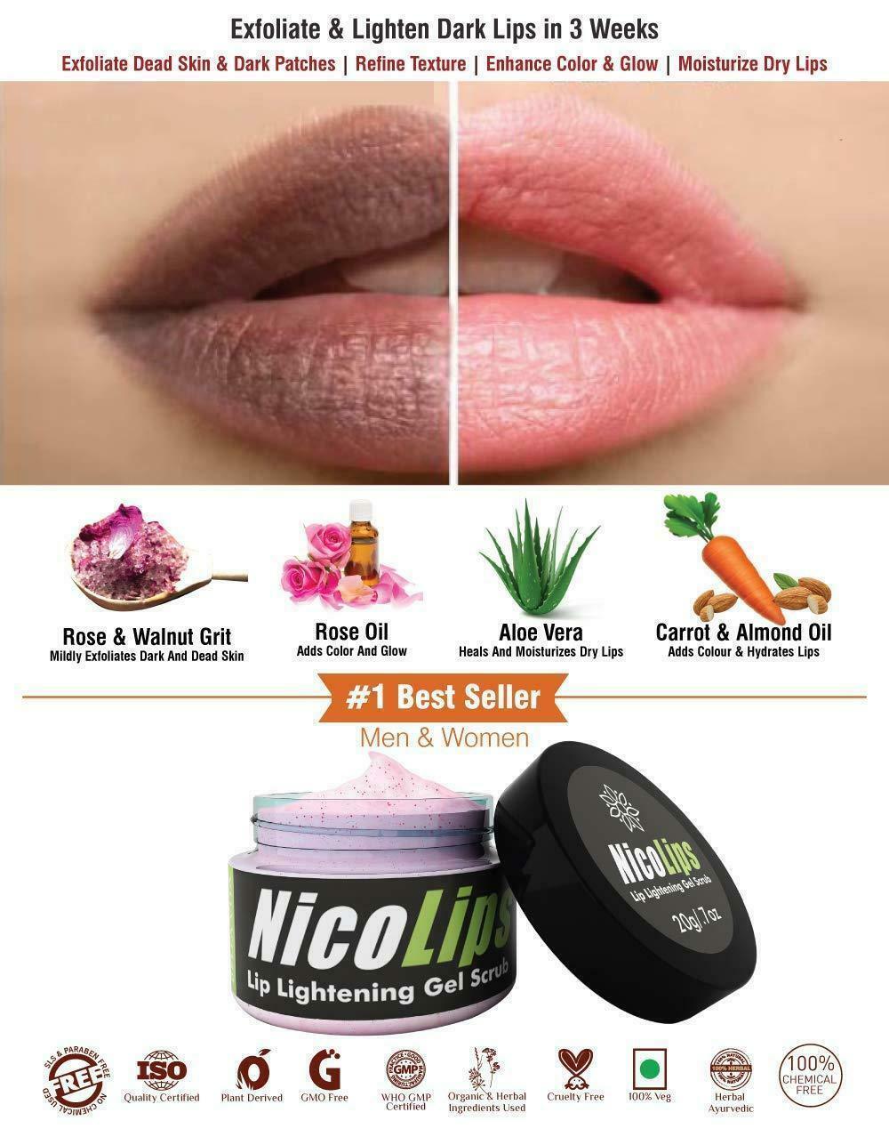 Nicolips Lip Scrub Gel Cream Balm For Lightening Brightening Dark