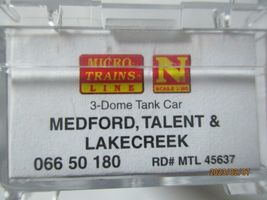 Micro-Trains # 06650180 MEDFORD, TALENT & LINECREEK 3-Dome Tank Car N-Scale image 6