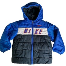 Nike Hooded Puffer Jacket Boy Sz 2T Spell Out Blue Orange FleeceLined Colorblock - $44.99
