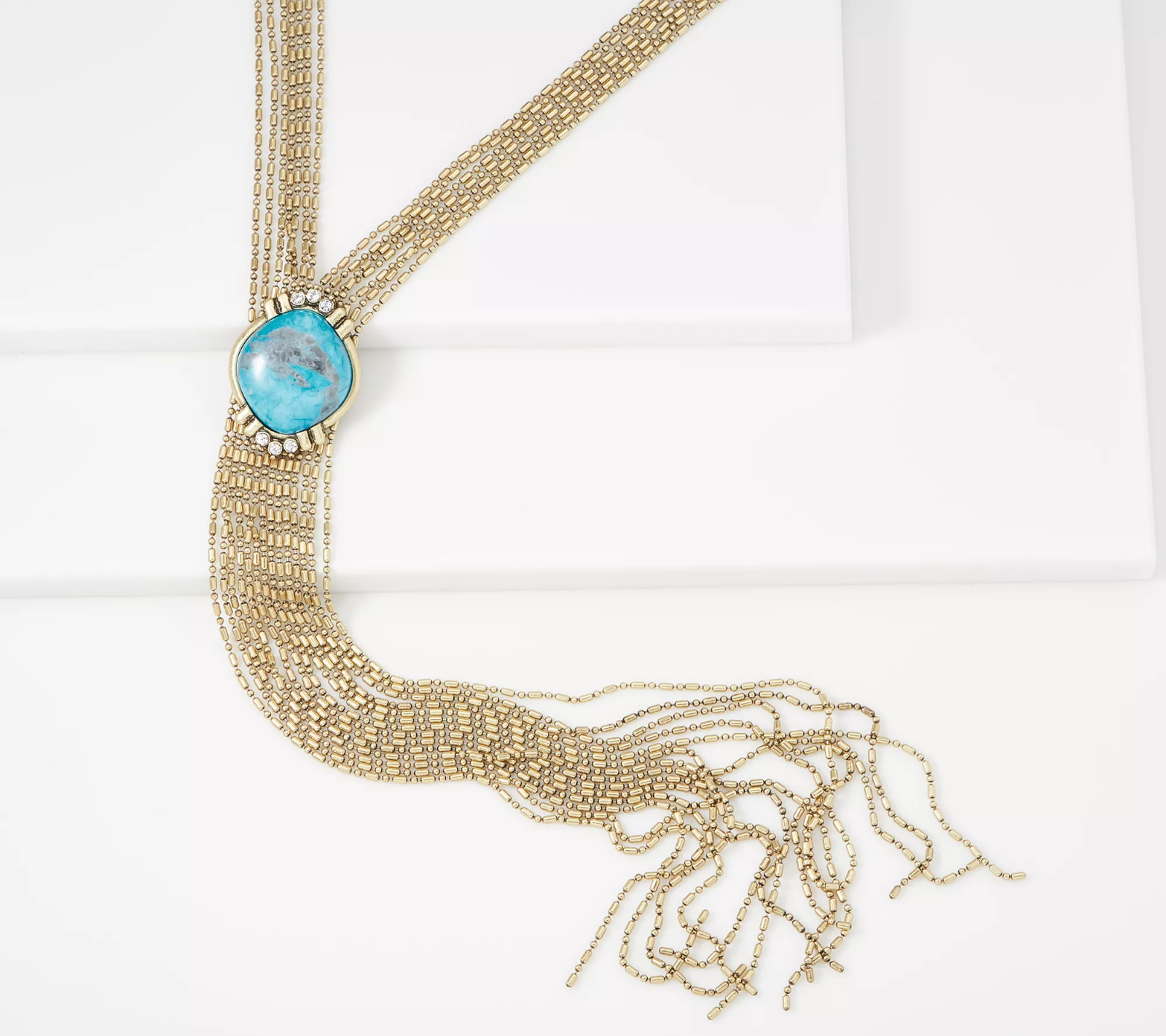 LOGO Links Turquoise, Crystal Multi-Strand Bar Necklace 26+3 Antiqued Goldtone