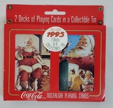 Coca Cola Playing Cards Sealed Santa Claus Tin 1995 Limited Edition 2 Ca... - $14.40