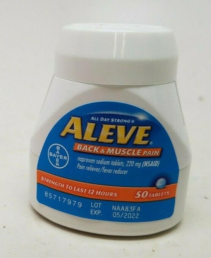 ALEVE BACK & Muscle Pain, Naproxen Tablets, 50 Count 5/2022 NO BOX, SEALED