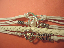 Arrowed Hearts White Multistrap Bracelet #7612 Combined Shipping - $2.97