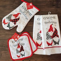 Christmas Kitchen Set, 5-pc, Gnome for the Holidays, Red Towel Mitt Potholders image 1
