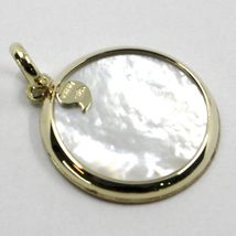 9K WHITE YELLOW GOLD PENDANT, TREE OF LIFE DISC DIAMETER 17 MM, MOTHER OF PEARL image 3