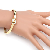 Gold Tone Bangle Bracelet, Buckle Clasp & Swarovski Style Crystals - $26.99