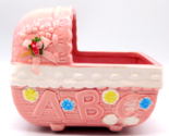 Vintage Planter Ceramic Pink ABC Baby Girl Bassinet Cradle Planter
