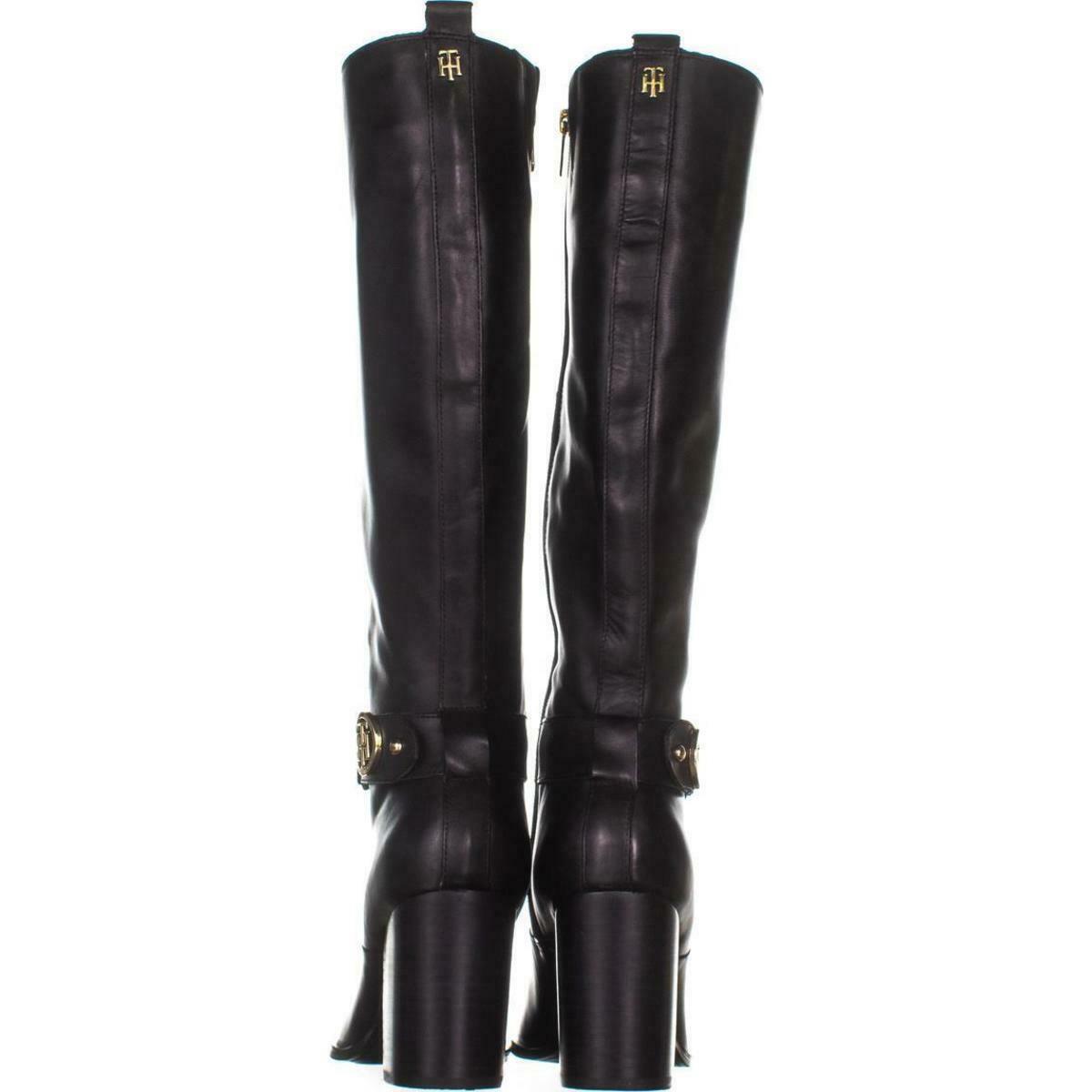 Tommy Hilfiger Deeanne Knee high Boots 089, Black Leather, 8.5 US - Boots